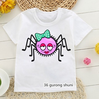 Lindo Halloween araña arco de impresión T-Shirt verano Tops para niñas Harajuku Kawaii ropa de niños blanco manga corta camiseta