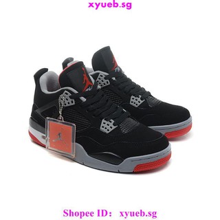[Fast Delivery] Original Air Jordans 4 Retro Bred Black Cement Grey-Fire RedNike Basketball Sneakers