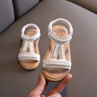2021 verano nueva mujer bebé perla sandalias niñas elástico princesa zapatos suave Soled Roman zapatos Flash diamante (3)