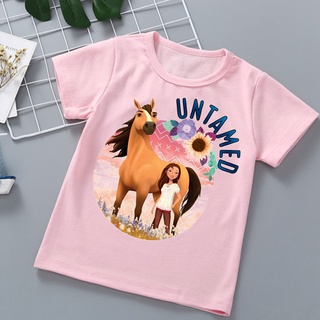 Nueva Disney de dibujos animados espíritu Mustang camiseta niños niñas camiseta Anime ropa de dibujos animados ropa de niños divertido ropa de los niños rosa camisa Tops