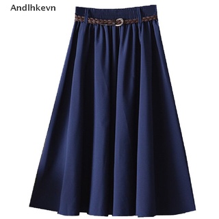 [andl] coreano plisado falda casual cintura alta midi falda verano mujeres sólido una línea c615 (2)