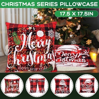 17.5inch Christmas Short Plush Throw Pillowcase Sofa Chair Cushion Replace Cover