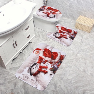 ON SALE 3PCS/Set Christmas Bathroom Non-Slip Pedestal Rug + Lid Toilet Cover + Bath Mat