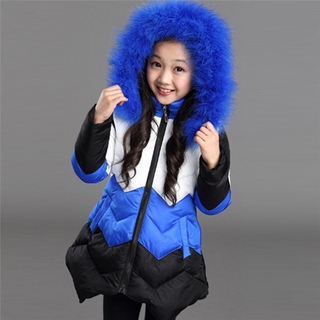 moda invierno niños niñas lindo patchwork color grueso abrigo acolchado grande (4)