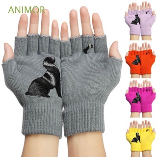 animor mujeres hombres guantes de punto al aire libre invierno manoplas medio dedo guantes elásticos moda caliente suave grueso/multicolor