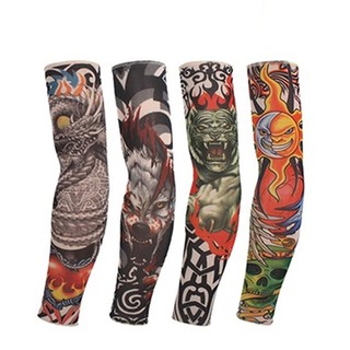 2 pzs medias elásticas para hombres y mujeres/tatuaje temporal de manga larga/medias de brazo