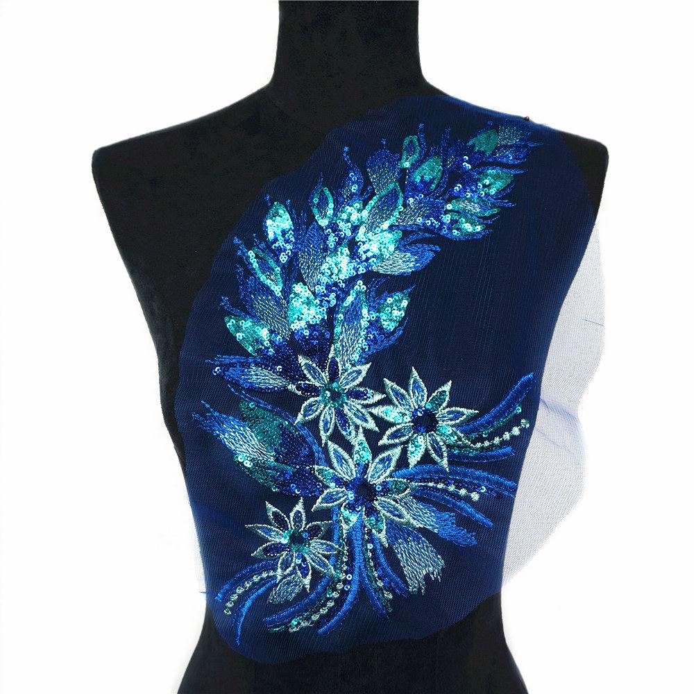azul bordado lentejuelas flor encaje apliques red recorte de tela de costura collar parche motivo vestido de novia novia diy manualidades (1)
