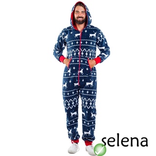 Mg-Hombres de una sola pieza pijamas cremallera manga larga sudadera con capucha mono ropa de dormir con bolsillos chándal