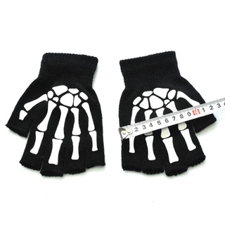 Guantes góticos de punto de la pata de calavera de invierno de Halloween luminoso de medio dedo guantes góticos (6)