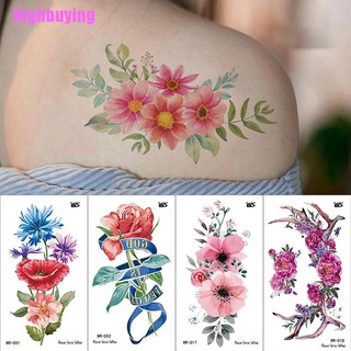 Hbmy rosa flor tatuaje temporal geométrico lobo rosa tatuaje cuerpo arte tatuaje pegatina HBB
