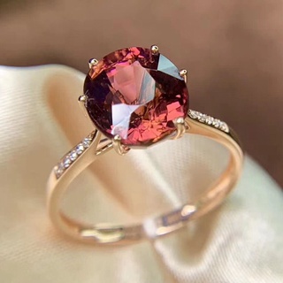 925Chapado en plata18kAnillo de piedras preciosas de turmalina roja de simulación de oro rosa anillo abierto de gemas de colores ovaladas de estilo lujoso【AISH】 (3)