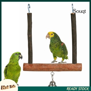 Sqyn madera mascota pájaro loro campana jaula colgante Swing soporte rectificado pata juego masticar juguete