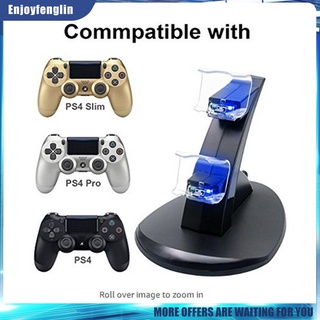 (Enjoyfenglin) Led Dual USB cargador de carga base soporte de cuna estación de acoplamiento para PS4 juego juego consola controlador