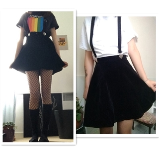 mujer falda harajuku terciopelo punk amor clip correa falda para mujer señoras mini faldas negro (6)