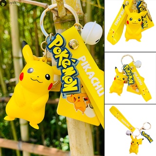 Pokemon modelo clave colgante con campana y correa 3D Anime japonés figura colgante llavero decoración para coche bolsa regalo para amigo (1)