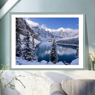 ۞ COD ۞ DIY Diamond Painting Snow Mountain Lake Full Round Rhinestone Art Picture