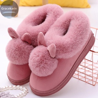 Las mujeres de los hombres Unisex de invierno de felpa conejo caliente suave zapatillas de interior antideslizante casa zapatillas de interior zapatos (7)