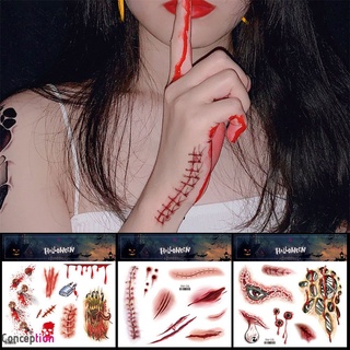 Rickaron Nuevo Impermeable Halloween Tatuaje Pasta Atmósfera Divertida Cicatriz Cara Maquillaje Pegatina CON