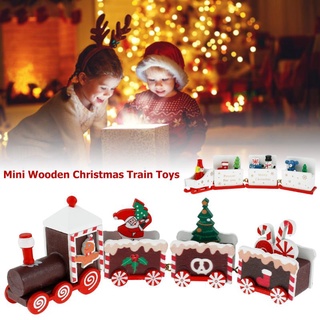 Mini Christmas Train Ornaments Wooden 4 Carriages Small Trains Ornaments Deluxe Train Set Xmas Train