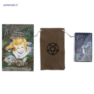 POT Mystical Cats Tarot 78 Cards Deck Family Party Board Game Divination Playing Cards with Cards Bag and Guidebook