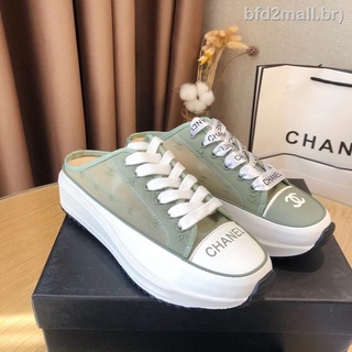 ┅ Chanel Mid Zapatos Deportivos Mujer Con Suela Gruesa/Coreano/Moda/Color Contraste/Blanco/Negro/Gris 6XhI