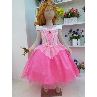 Ropa infantil princesa vestido Aurora rosa brocado + liso gasa purpurina