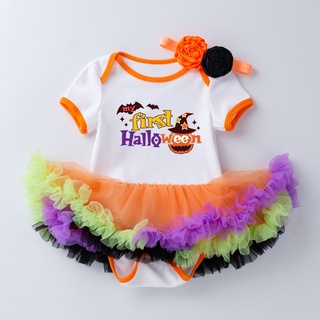 Fiesta de Halloween 2PC vestido para bebé recién nacido+diadema bebé niñas de dibujos animados Halloween tul vestido de bebé ropa de fiesta desgaste