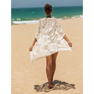 playa encubrimiento de tela de encaje bikini encubrimiento cardigan estilo vacaciones playa encubrimiento ropa de protección solar