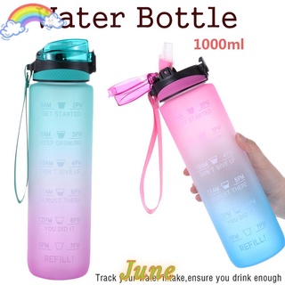 Junio 1000ml tazas de bebida portátil de la escuela de la oficina de agua potable botellas de agua con paja deportes de viaje con tapa a prueba de fugas estudiante al aire libre taza de agua