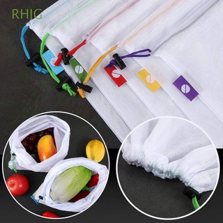 RHIG 5Pcs/Set Eco-friendly Fruit Grocery Bags Polyester Toys Pocket Mesh Storage Bag Reusable Shopping Kitchen Gadget Drawstring Washable Home & Living Vegetable Pouch/Multicolor