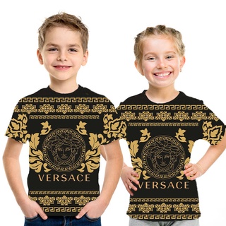 Versace Camiseta Niño Niña Ropa Casual Nueva Moda Impresión 3D Streetwear Tops Verano Niños Tee (1)