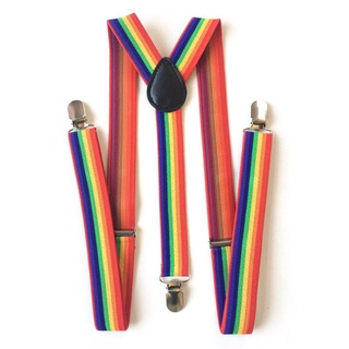 LU Colorful Striped Strap Rainbow Bib Pants Straps Clip Adult Unisex Suspenders Buckle Adjustable Shoulder Belt
