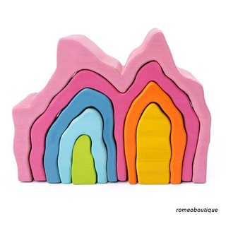 rom: bloques de construcción de arco iris de madera para niños, coral, ojo de mano, juguetes educativos, regalo