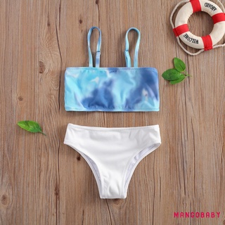 Trajes de baño mg-DZ-Little Girl de dos piezas, Tie Dye Print Tank Bikini Top y fondo de Color sólido conjunto (5)