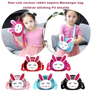 [hst]pu sling bag conejo moda lentejuelas packs niños niña crossbody bolsos de hombro