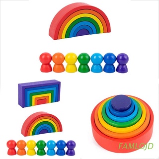 famlojd madera arco iris bloques de madera natural juguete niños bloque arco iris juguete bloque de construcción