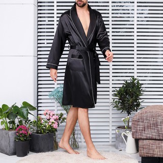 Primavera lujo albornoz hombres impresión nuevo más el tamaño de seda satén pijamas Kimono verano masculino camisón de seda túnica