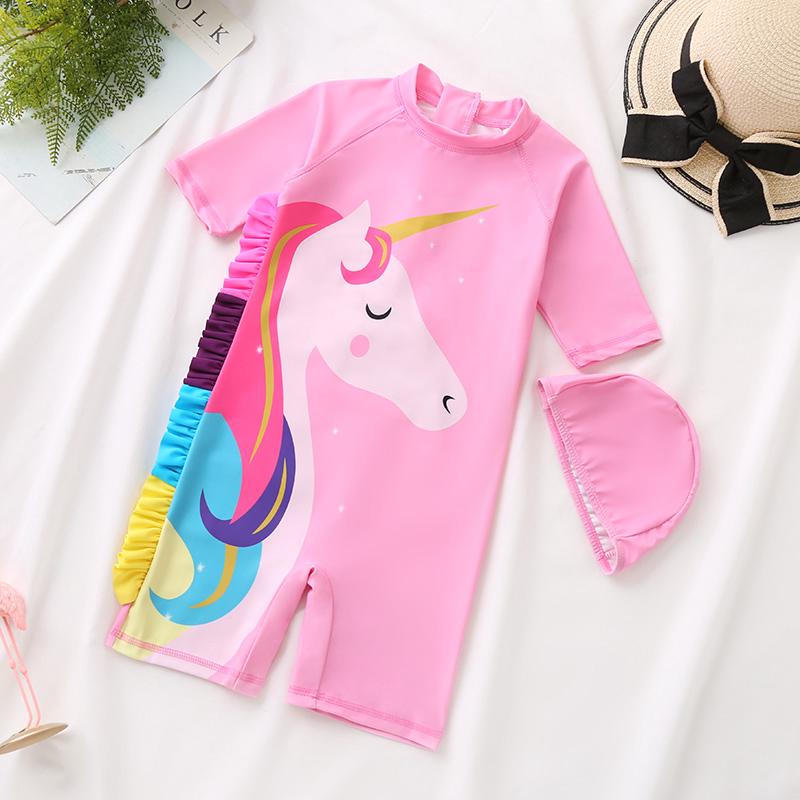 niña bebé traje de baño unicornio trajes de baño rosa pakaian renang con gorra