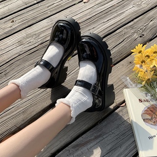 Mary Jane zapatos de suela gruesa blanco dedo del pie redondo Mary Jane solo zapatos de las mujeres 2021 primavera retro tacón medio alto pequeño cuero estilo británico (7)