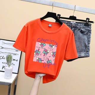 Las mujeres blusa química impresión camisetas más el tamaño de manga corta verano Pakaian Wanita Tops Baju Budak Perempuan