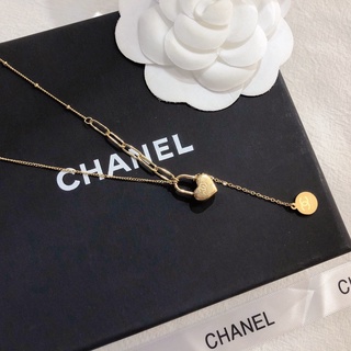 Chanel Fashion Lock Peach Heart Double C Chain Pendant Titanium Steel Necklace