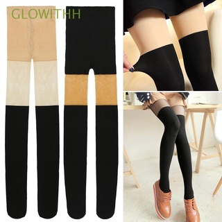glowithh mujeres moda pantimedias falsas altas medias de rodilla medias y negro primavera otoño torcido femenino pantys (1)
