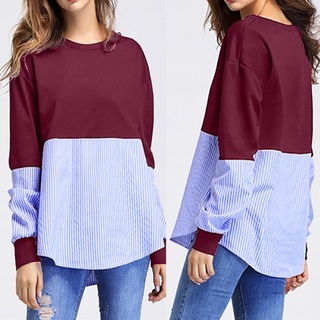 ♀♀ sirolaews.cl Flash Sale Long SleeveWomen Autumn Long Sleeve O Neck Striped Patchwork Pullover T Shirt Tops Blouse