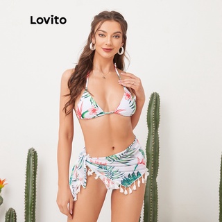 222 Lovito Boho Tie Bikini Estampado Floral Con Corbata Con Ajuste Delgado L11037 (Verde)
