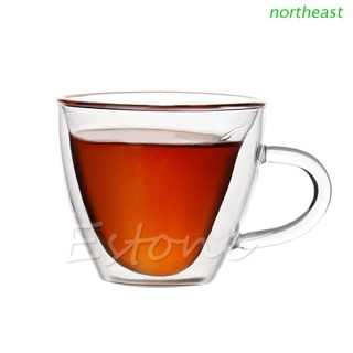 northeast corazón en forma de doble pared de vidrio transparente taza de té amante tazas de café taza de regalo 240ml