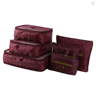 Handy 6pcs cubos de embalaje bolsas de equipaje organizador duradero viaje viaje equipaje embalaje organizadores conjunto con bolsa de aseo borgoña