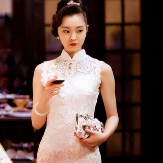 blanco chino compromiso etapa rendimiento y mostrar etiqueta de pasarela anfitrión vestido de novia y cheongsam venta al por mayor 1399q