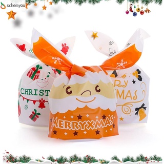 SCHEMYOU 10PCS Año Nuevo Galletas Bolsas Decoración Del Hogar Feliz Navidad Caramelo Conejo Oreja Larga Regalos Caja Santa Claus Plástico Treat Bolsa