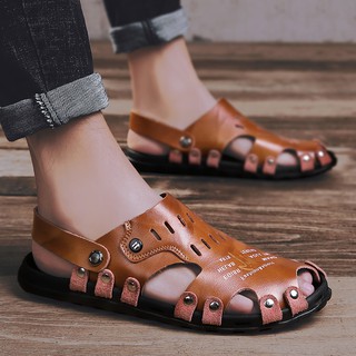 hombres sandalias de cuero antideslizante diapositivas suela suave sandalia masculino casual zapatos de moda (5)