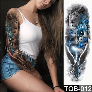 gran brazo manga tatuaje impermeable temporal tatuaje pegatina calavera ángel rosa loto hombres flor completa tatuaje cuerpo arte tatto (9)